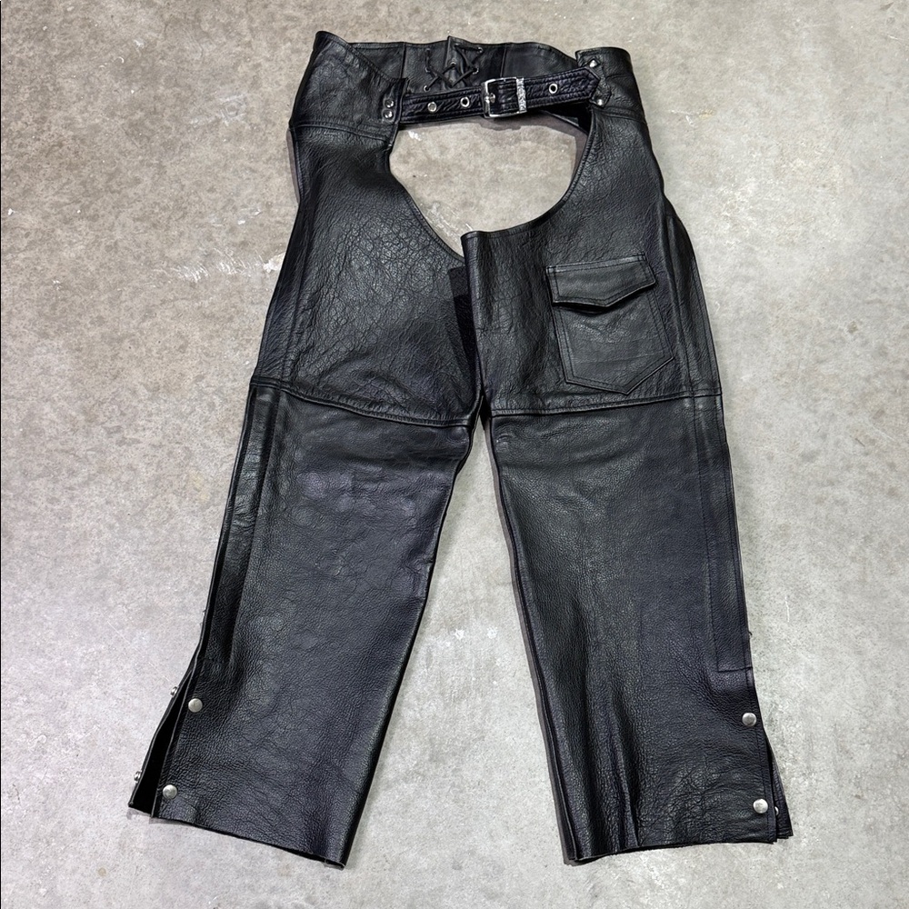 Men’s Black Leather Chaps with Buckle M